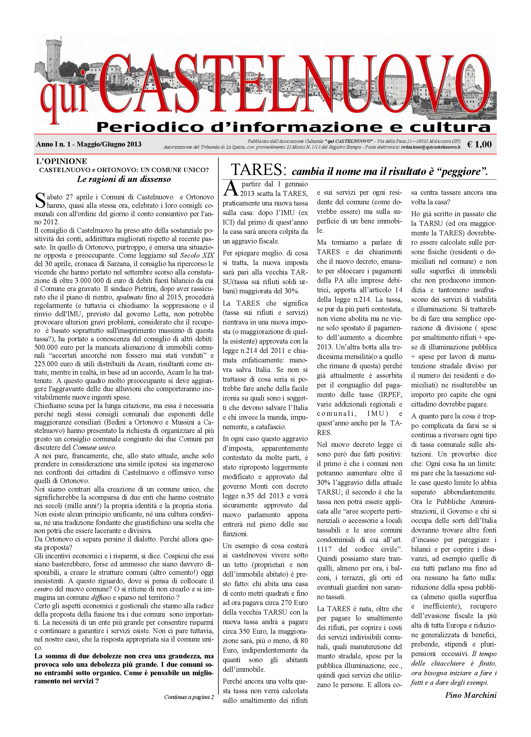 Anno I - Numero 0  Marzo-Aprile 2013